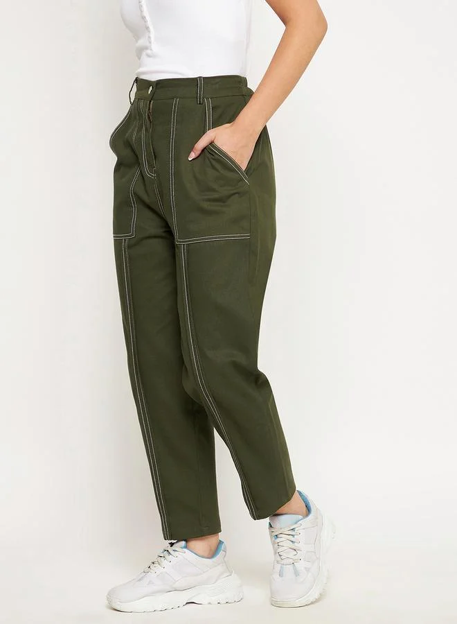 WineRed بنطال بخياطة متباينة